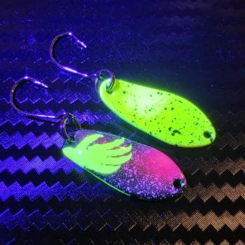 Preview: Yami 2.5g Spoon #092 UV Aktiv Apex Predator – Neon Venom - Yellow-Pink-Black / Yellow - Black Dots