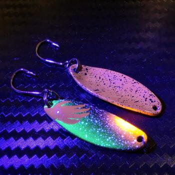 Preview: Sword 3.1g Spoon #091 UV Aktiv Apex Predator – Acid Strike - Brown-Green-Black-Orange / Brown - Black Dots
