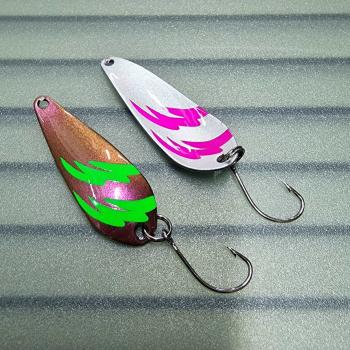 Dominator 3.8g Spoon #050 UV Aktiv FlipFlop Electric Green / Silver Neon Raspberry