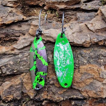 Sword 3.1g Spoon #065 UV Aktiv Tiggi Green Black FlipFlop Purple / Green Holo Flakes