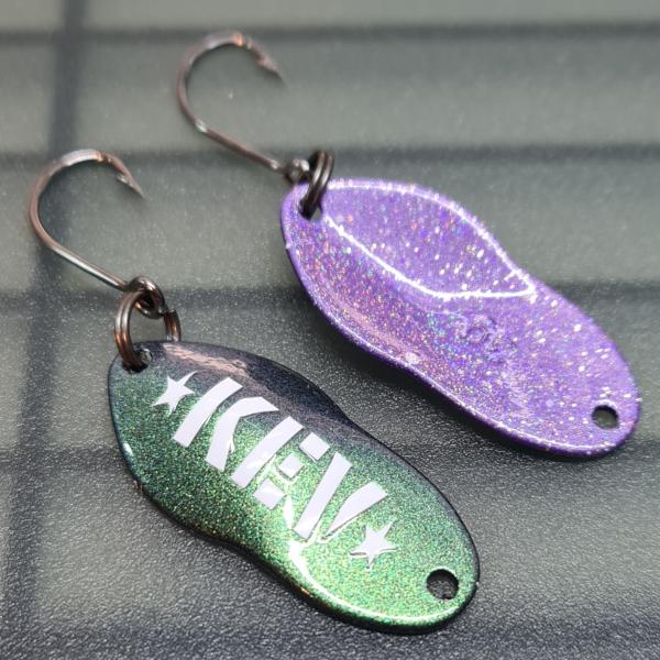 Wavemaker 3.0g Spoon KEV Flip Flop Green Magenta Blue / Holo Purple White Dots