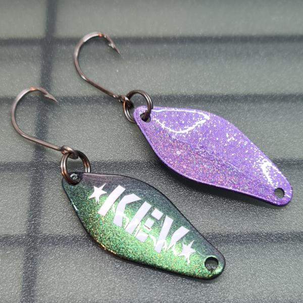 Belly 2.5g Spoon KEV Flip Flop Green Magenta Blue / Holo Purple White Dots