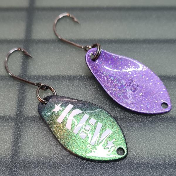 Jelly 3.0g Spoon KEV Flip Flop Green Magenta Blue / Holo Purple White Dots