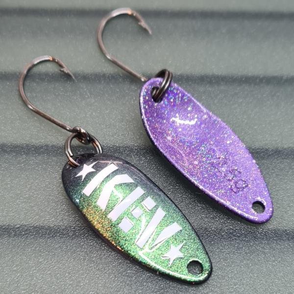 Troublemaker 2.5g Spoon KEV Flip Flop Green Magenta Blue / Holo Purple White Dots