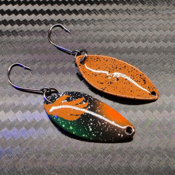 Leaf 3.0g Spoon #091 UV Aktiv Apex Predator – Acid Strike - Brown-Green-Black-Orange / Brown - Black Dots