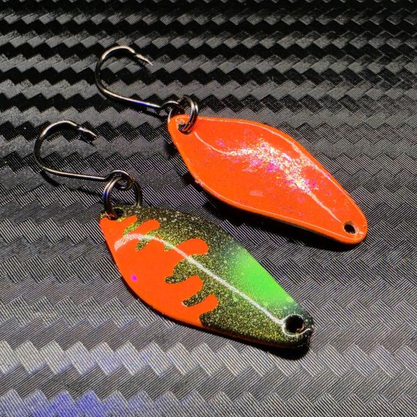 Belly 2.5g Spoon #094 UV Aktiv Apex Predator – Molten Core - Orange-Black-Green-Gold Holo / Orange - Holo Flakes Pink