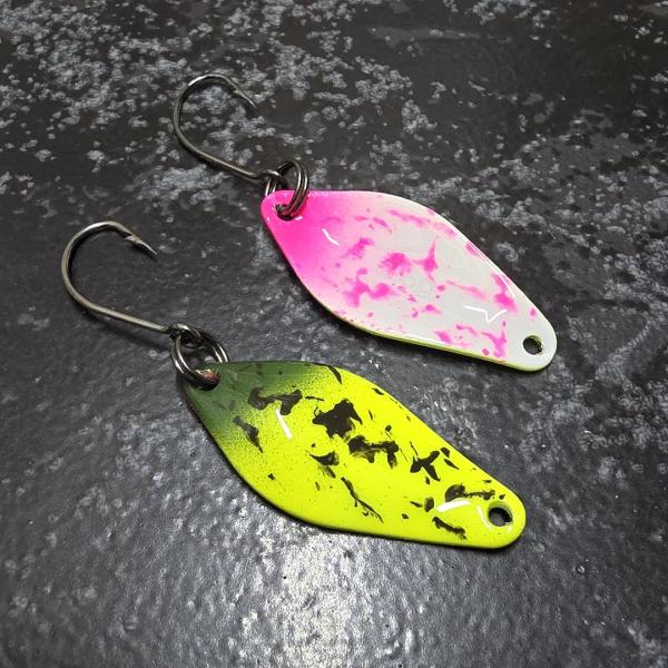 Belly 2.5g Spoon #088 UV Aktiv Yellow Olive Green / White Pink