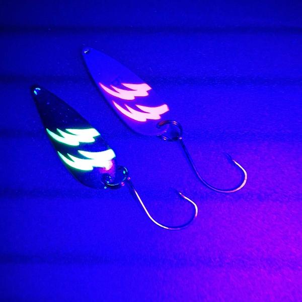 Whisper 2.2g Spoon #050 UV Aktiv FlipFlop Electric Green / Silver Neon Raspberry